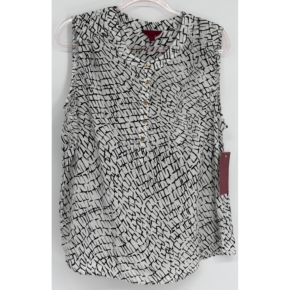 212 Collection Womens Sleeveless Blouse Black White Geometric Print Sz XL NEW